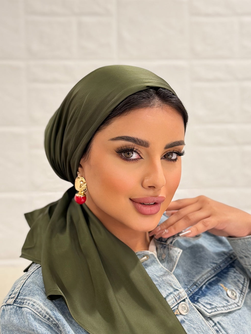 Satin Head Scarf – Olive Green