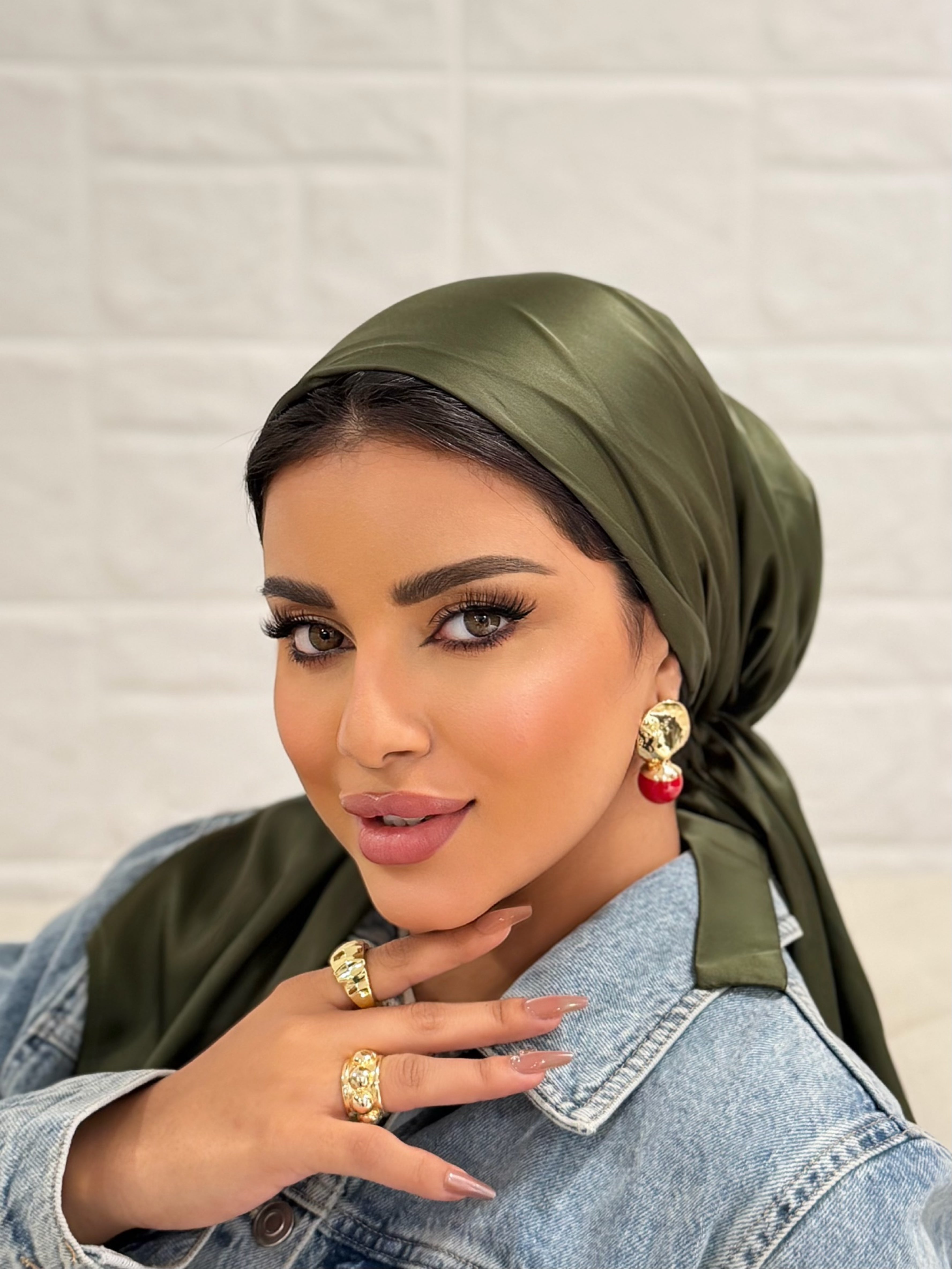 Satin Head Scarf – Olive Green