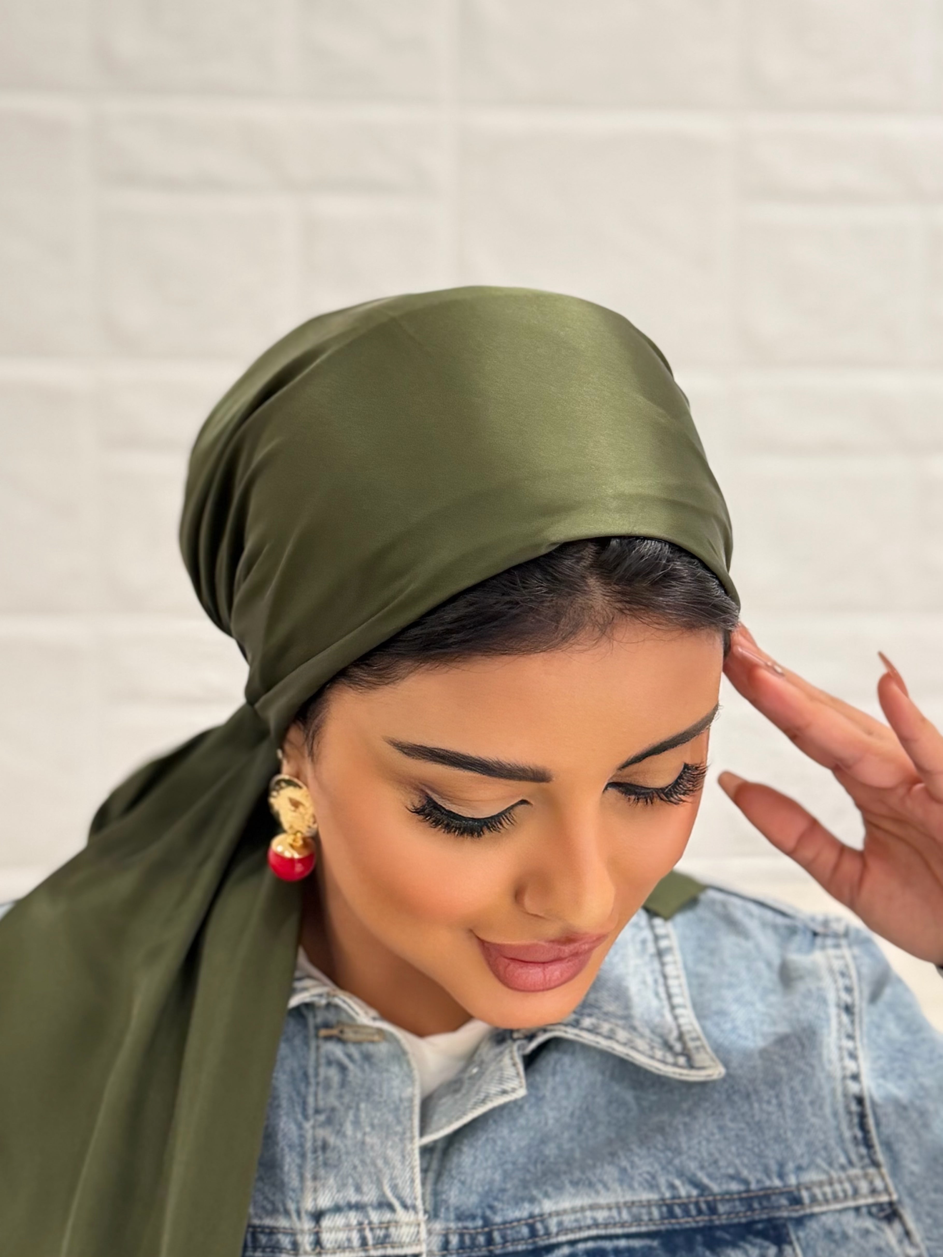 Satin Head Scarf – Olive Green