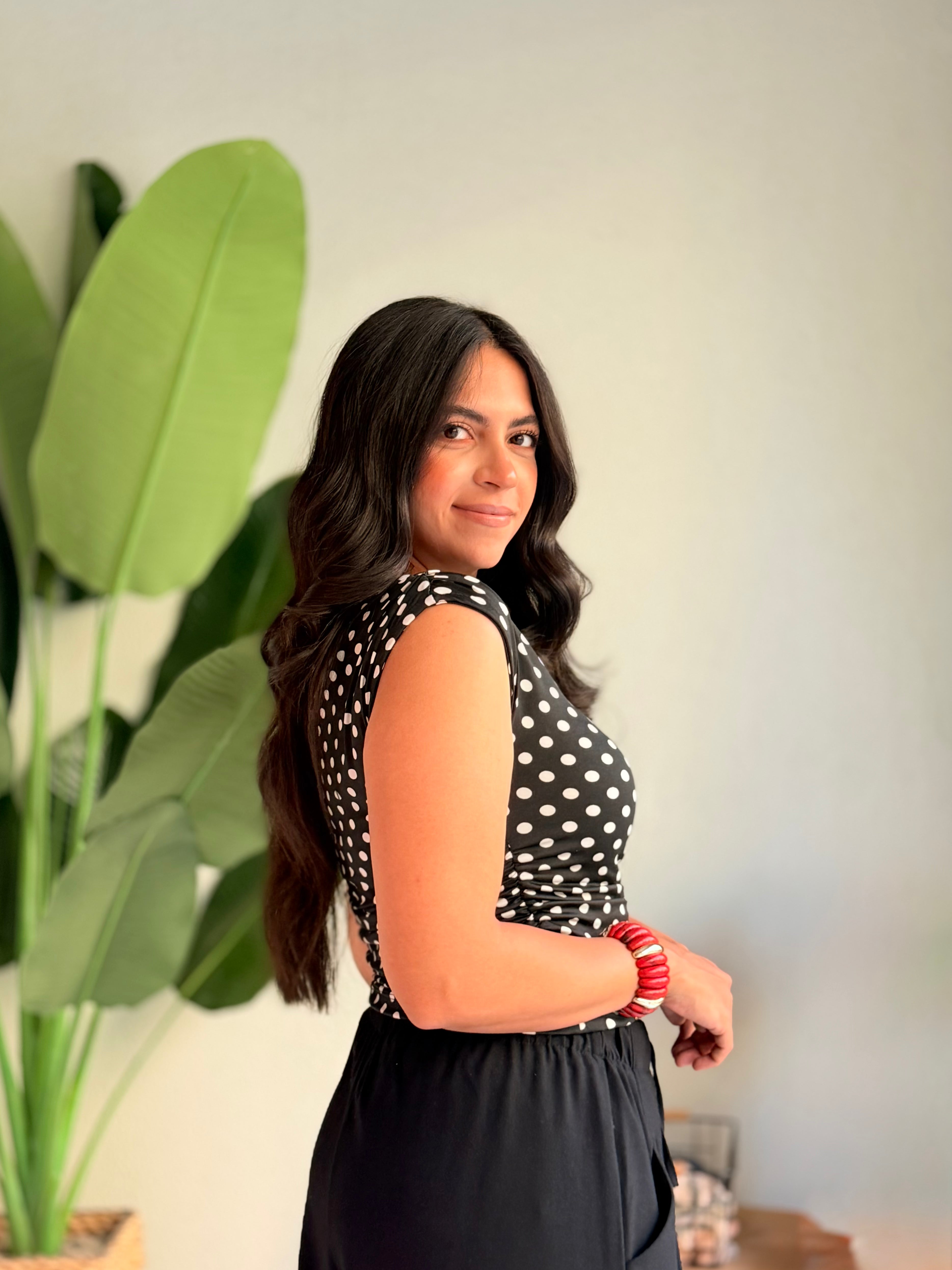 Polka Dot Ruched Top – Black & White
