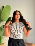 Polka Dot Ruched Top – White & Black