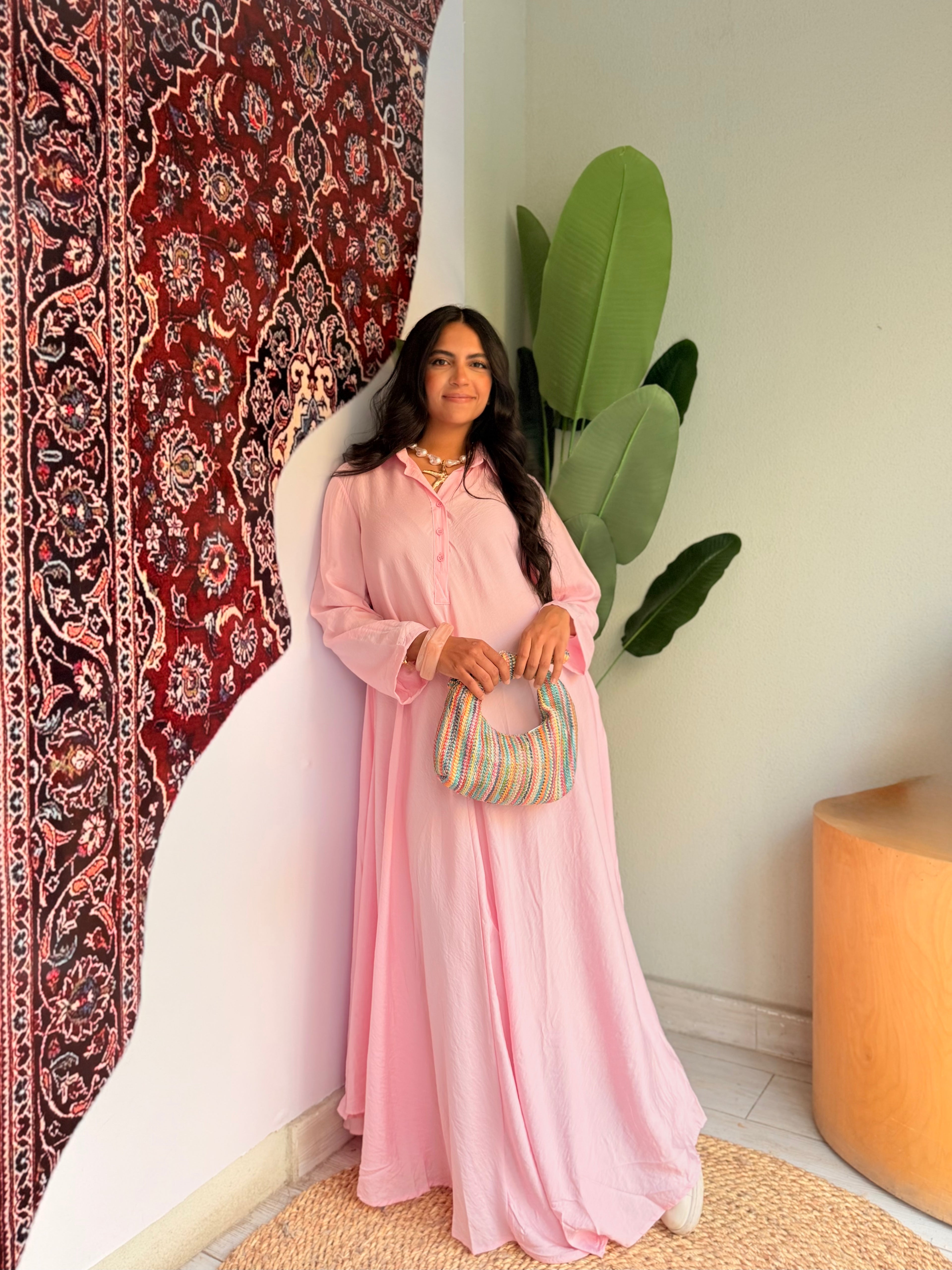 Flowy Button Front Maxi Dress – Pink