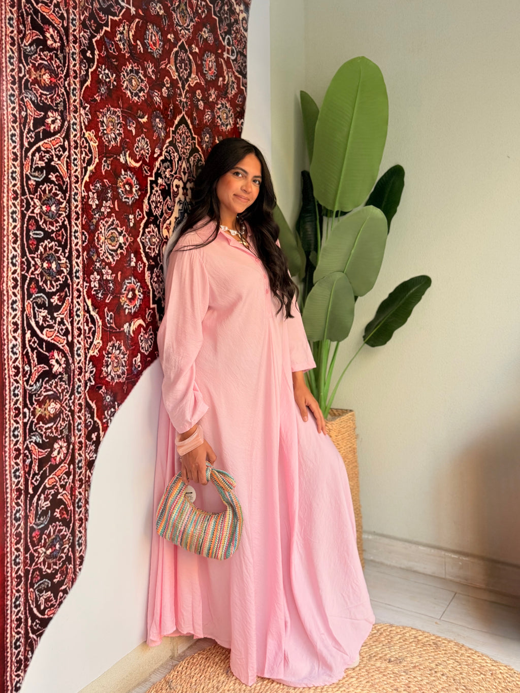 Flowy Button Front Maxi Dress – Pink