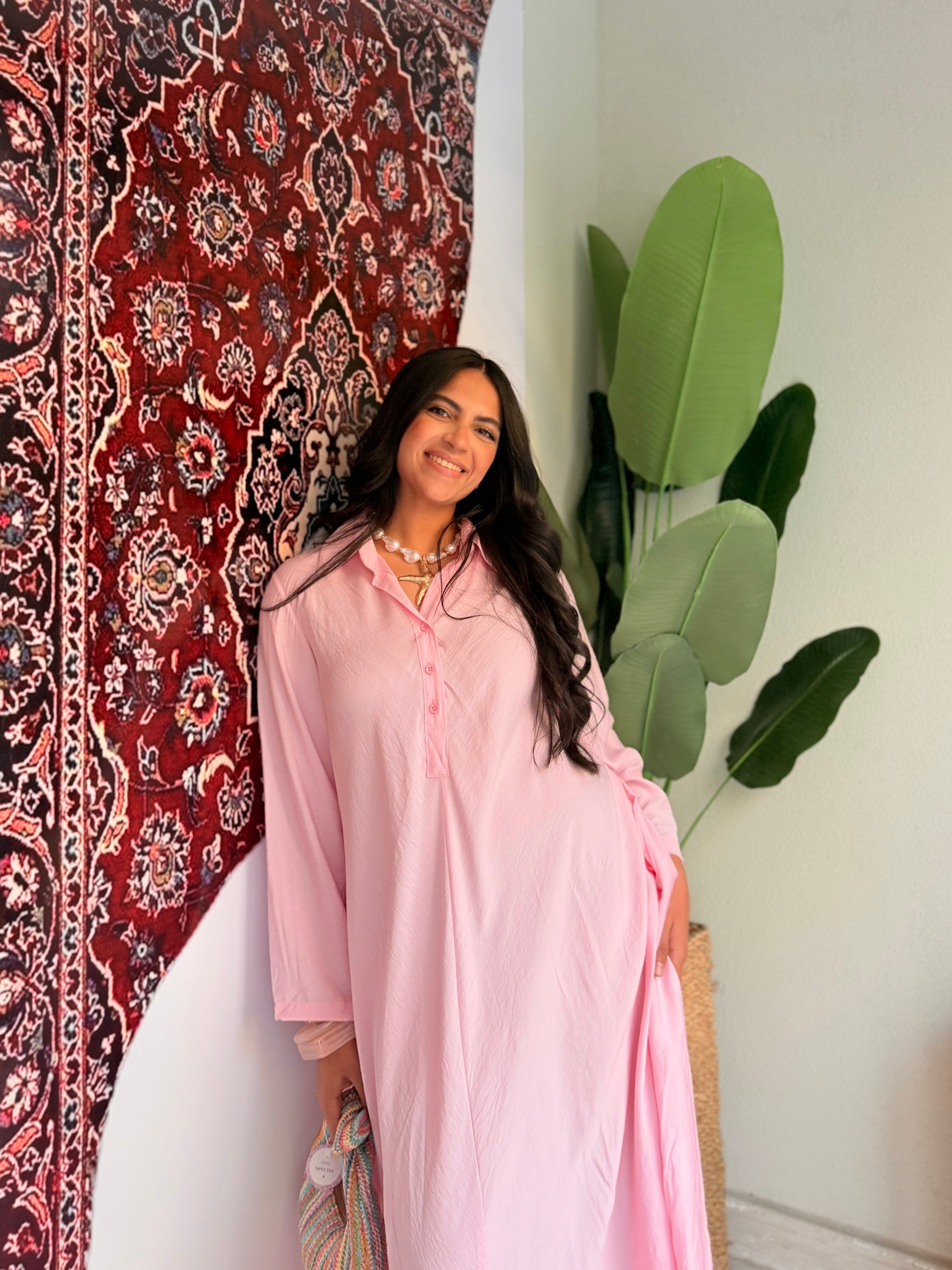 Flowy Button Front Maxi Dress – Pink