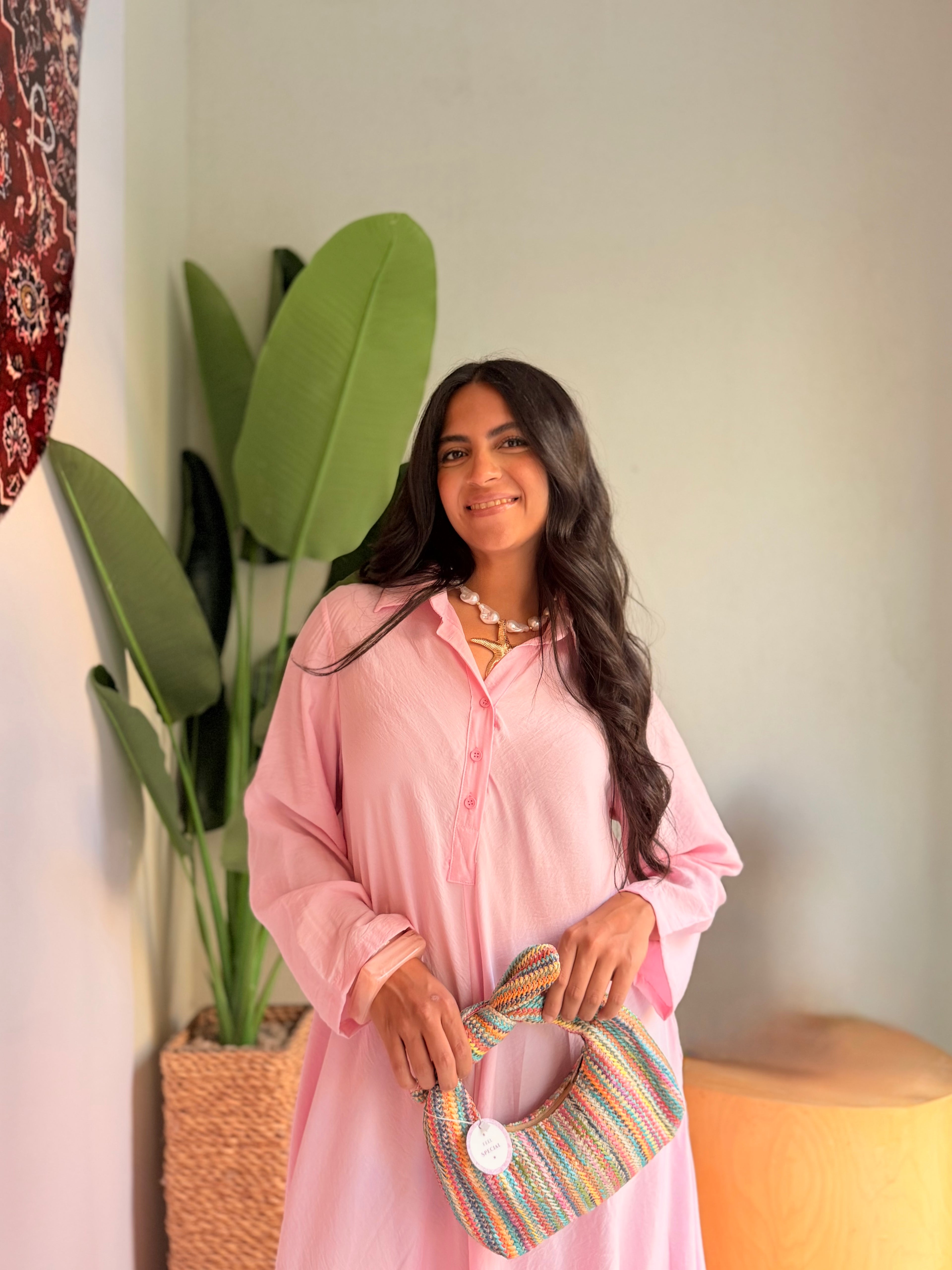 Flowy Button Front Maxi Dress – Pink