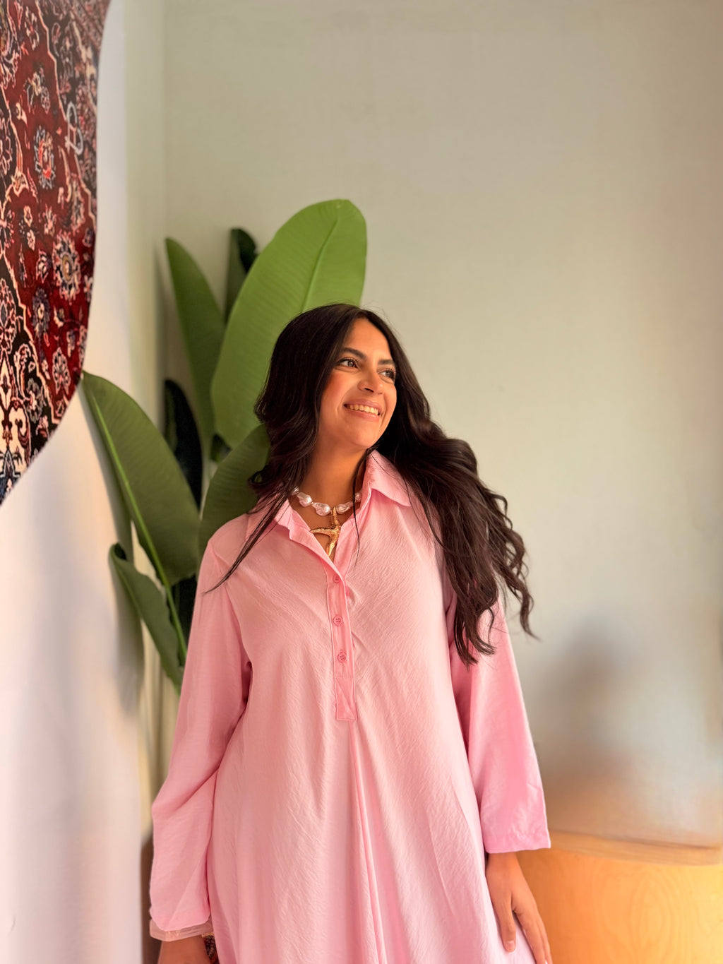 Flowy Button Front Maxi Dress – Pink