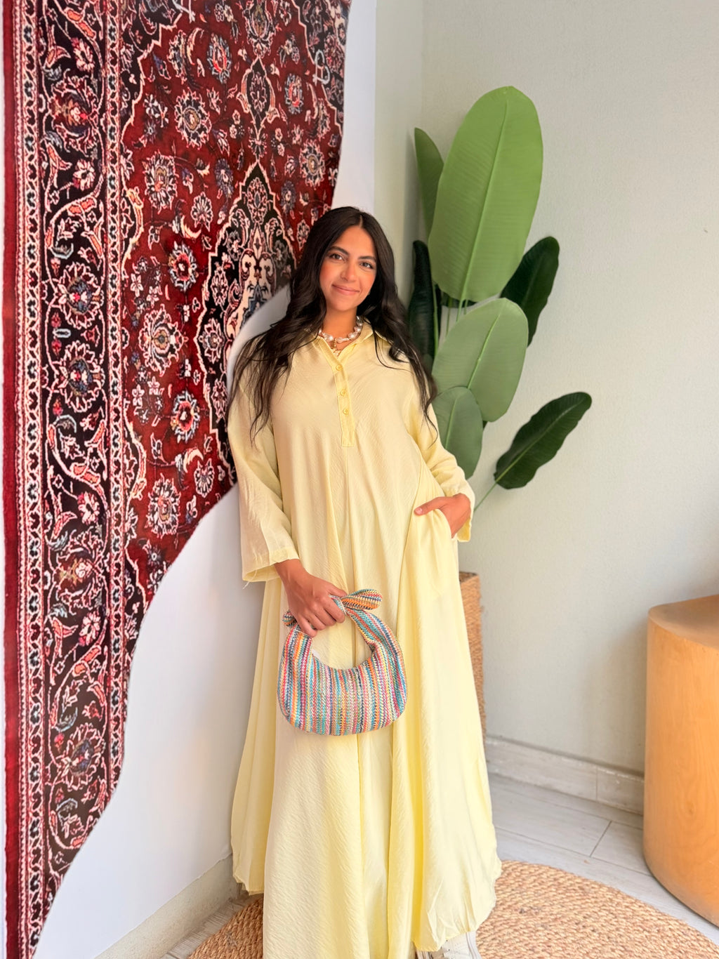 Flowy Button Front Maxi Dress – Butter Yellow