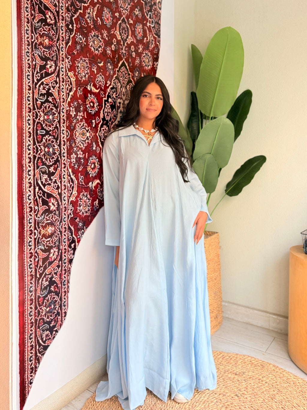 Flowy Collared Maxi Dress – Sky Blue