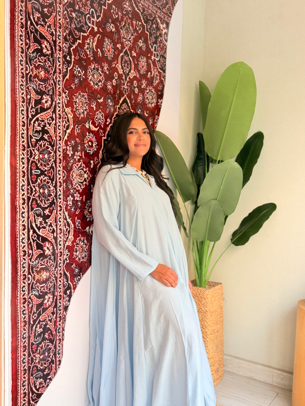 Flowy Collared Maxi Dress – Sky Blue