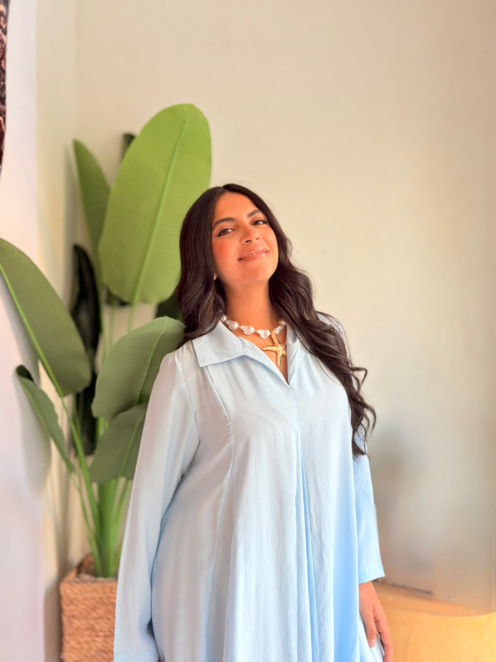 Flowy Collared Maxi Dress – Sky Blue
